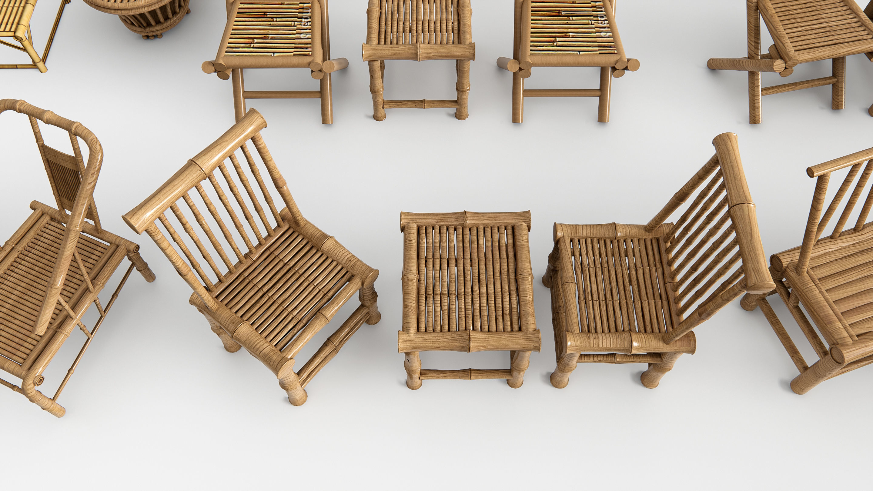 Bamboo table and chair 1 3D model_9