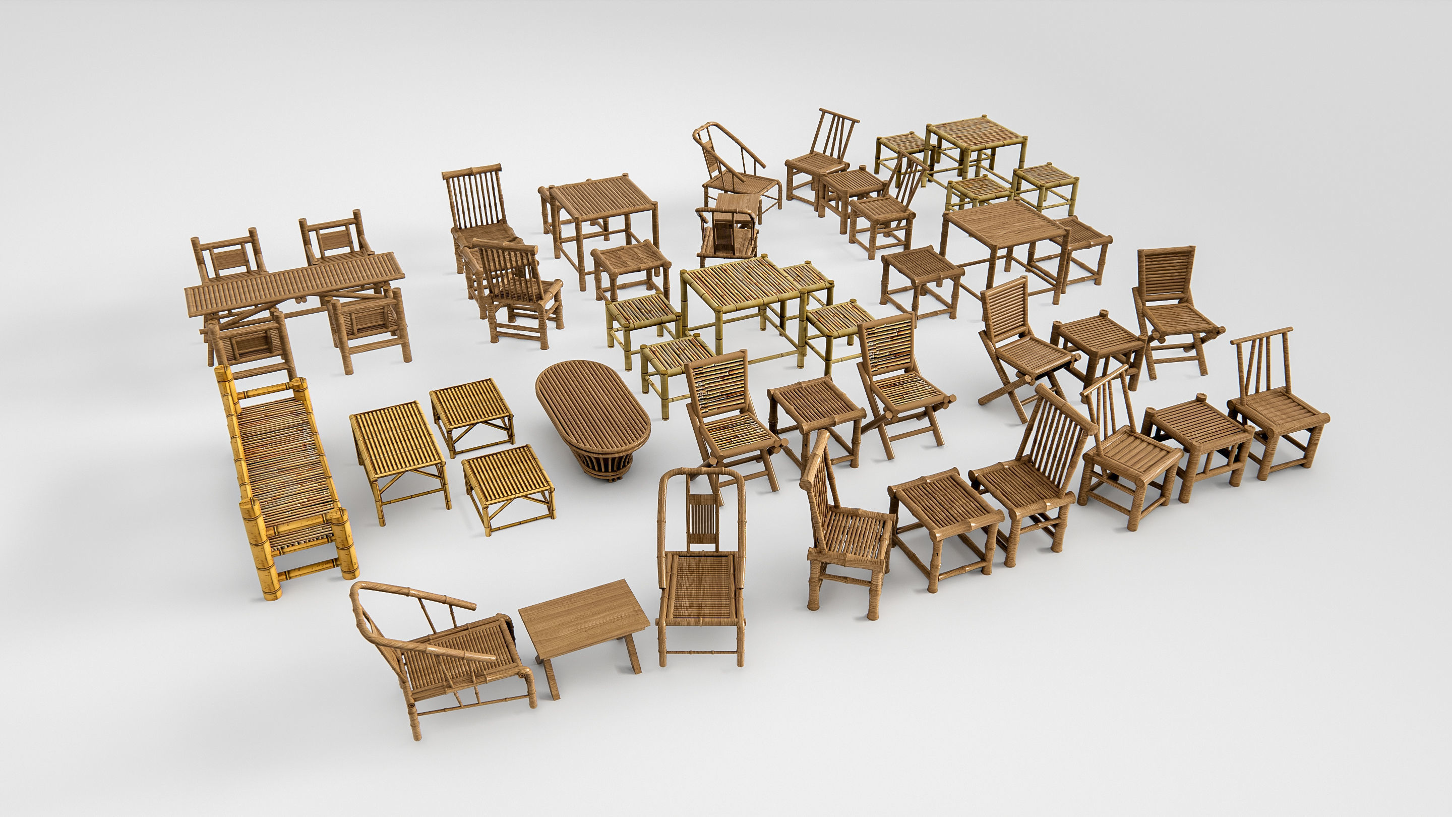 Bamboo table and chair 1 3D model_1