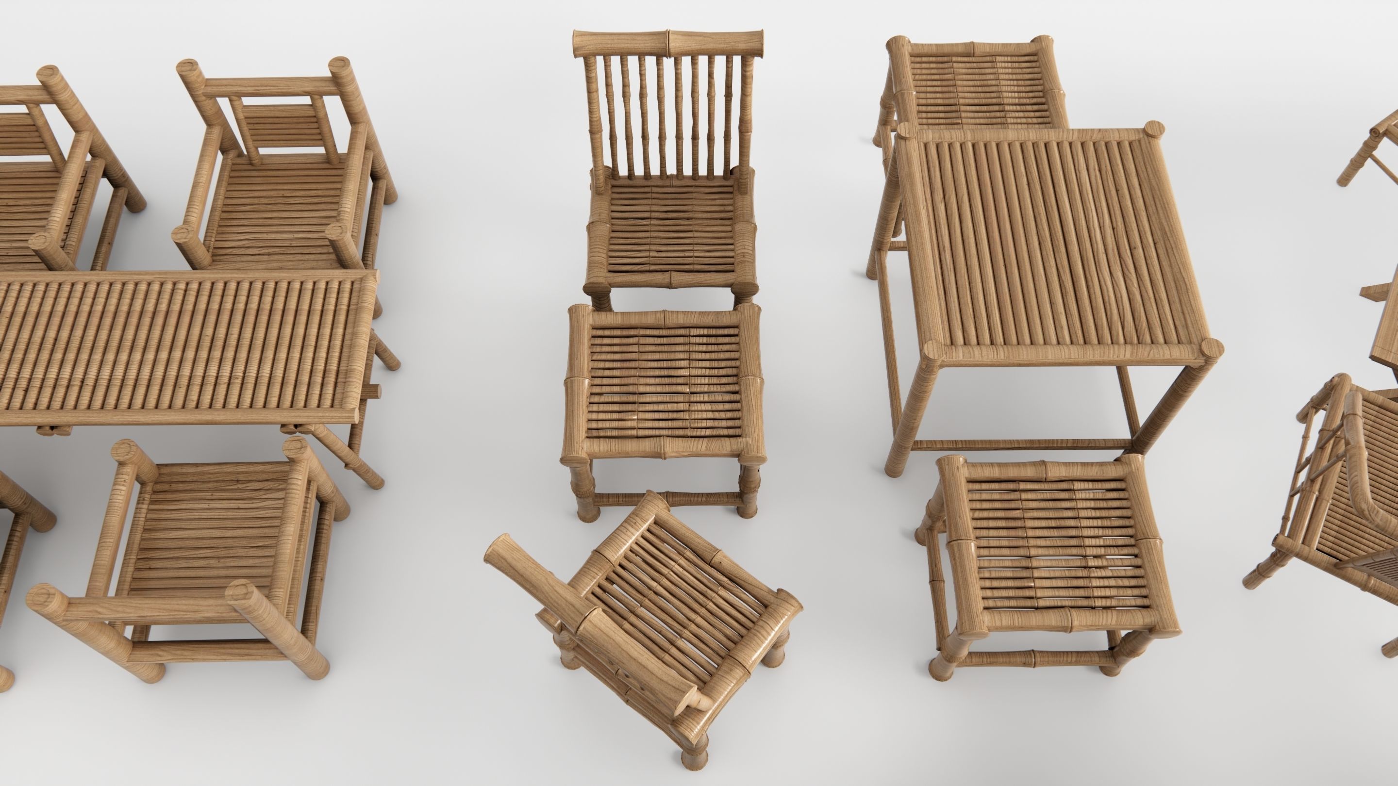 Bamboo table and chair 1 3D model_5