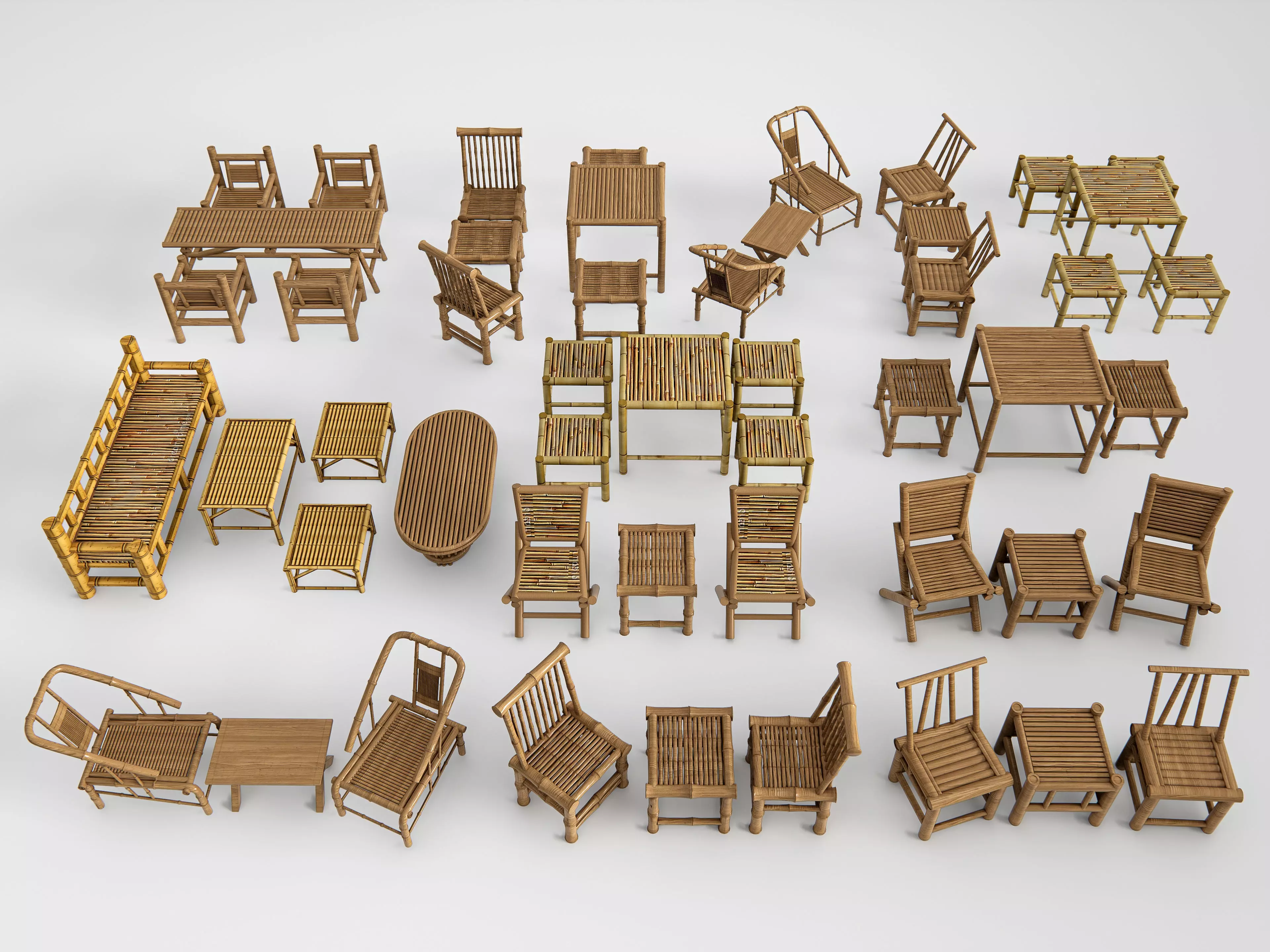 Bamboo table and chair 1 3D model_0