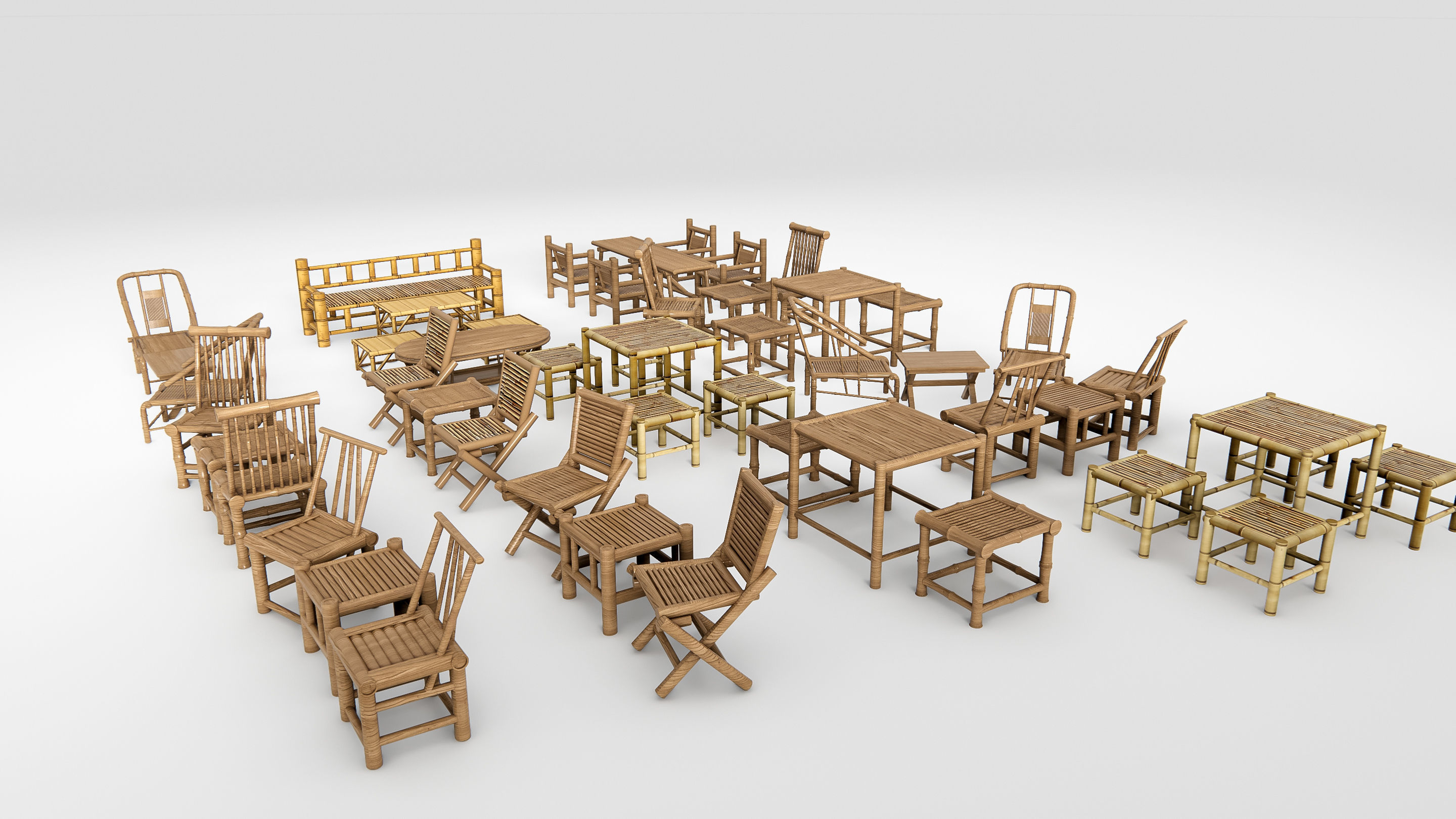 Bamboo table and chair 1 3D model_18