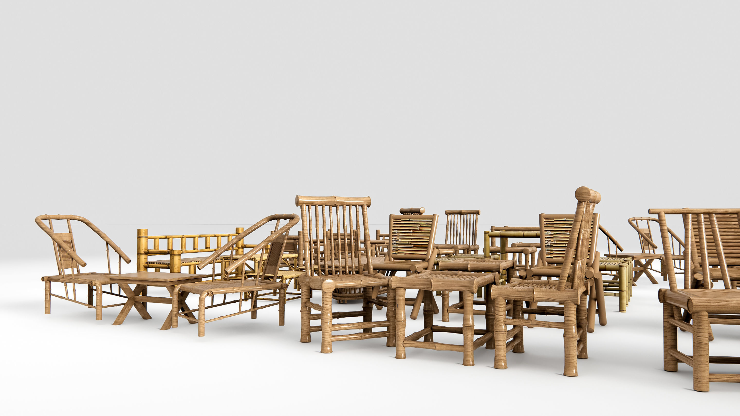Bamboo table and chair 1 3D model_16
