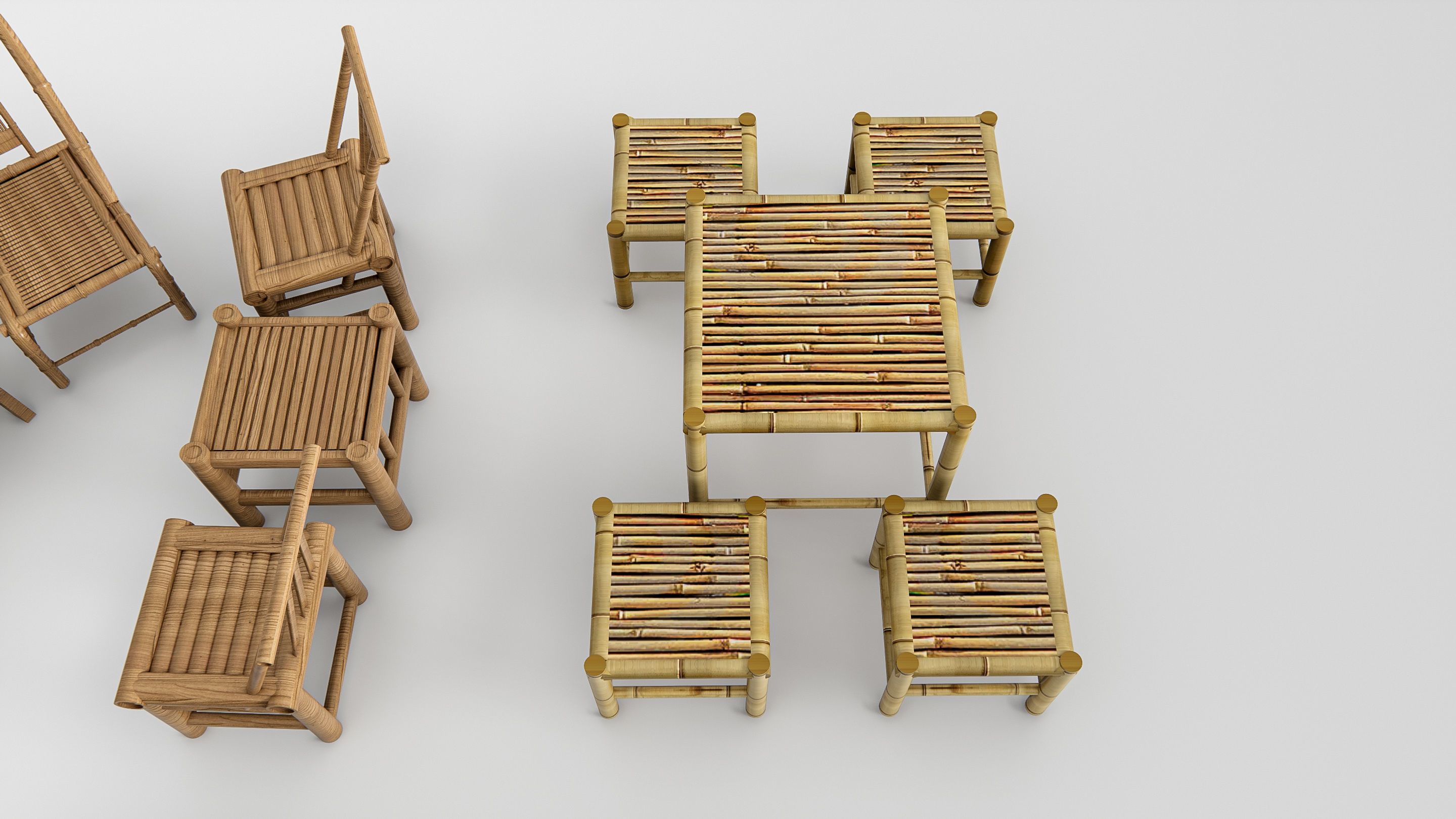 Bamboo table and chair 1 3D model_3