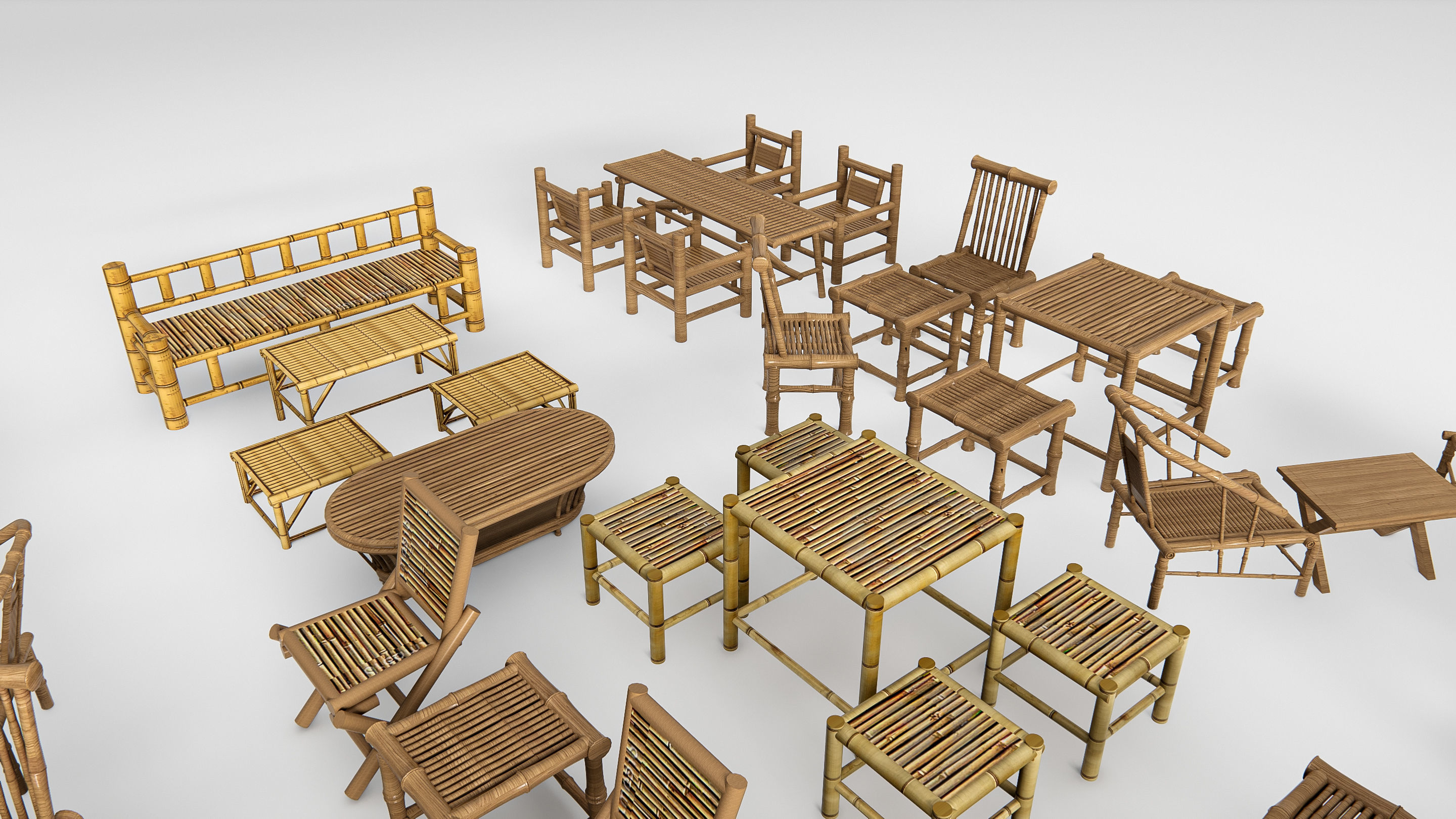 Bamboo table and chair 1 3D model_11