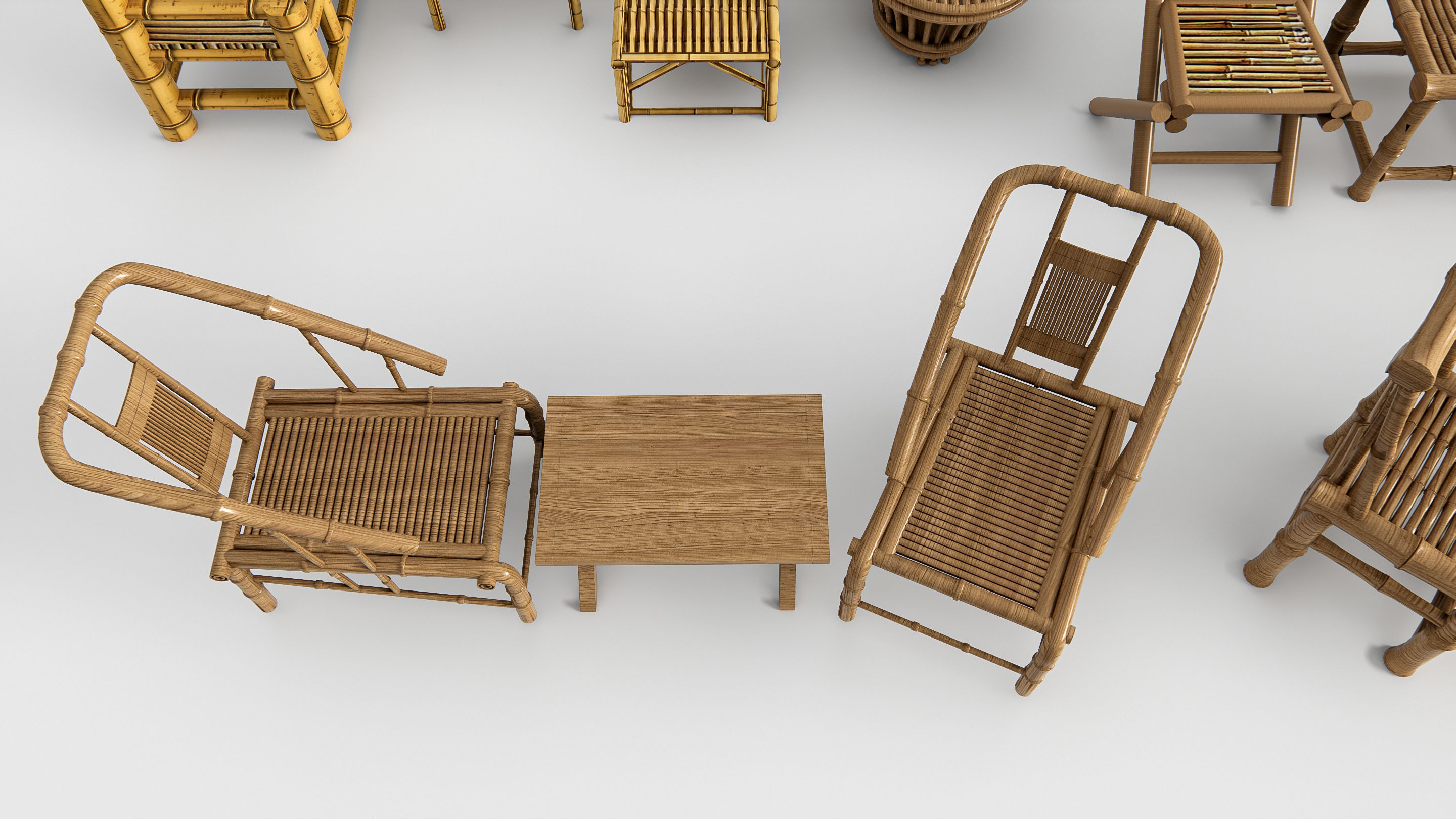 Bamboo table and chair 1 3D model_8