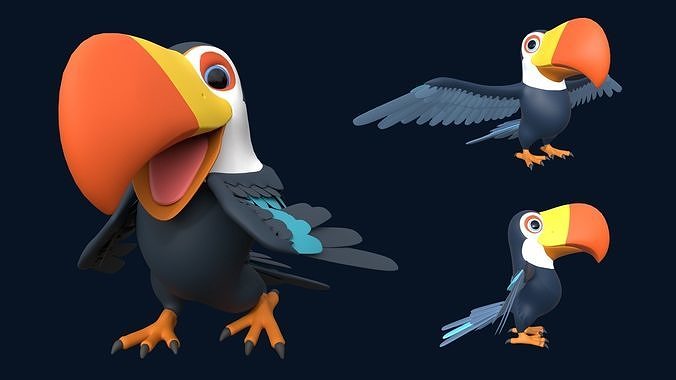 Asset - Cartoons - Animal -Toucan Rigged 3D model  3D model