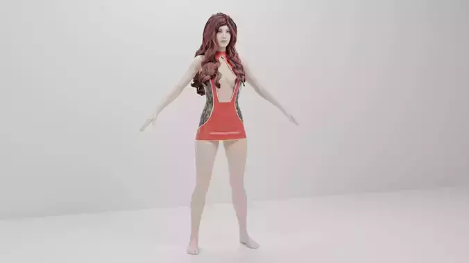Female Character With Crop Dress Free 3D model