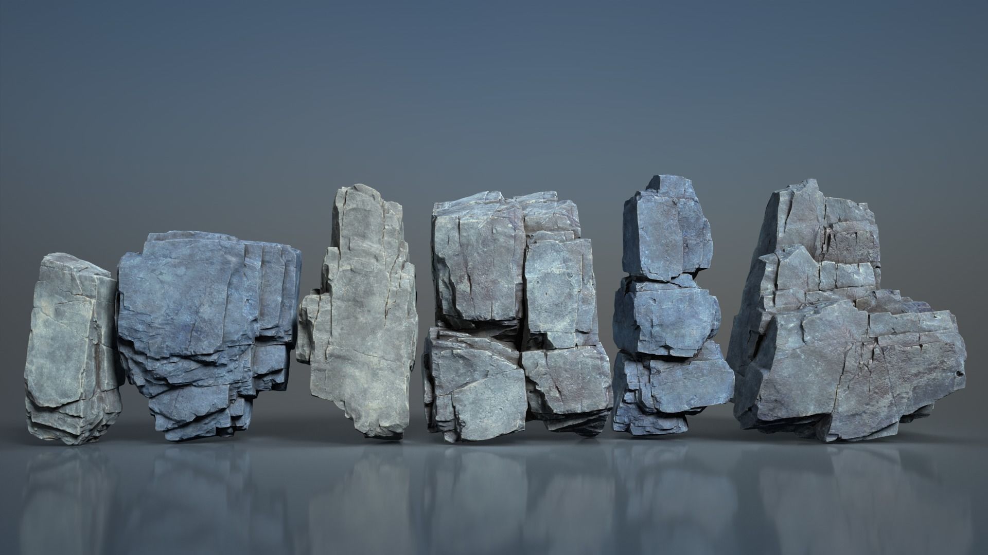 6 Modular Cliff Rocks - 240804 Low-poly 3D model_1