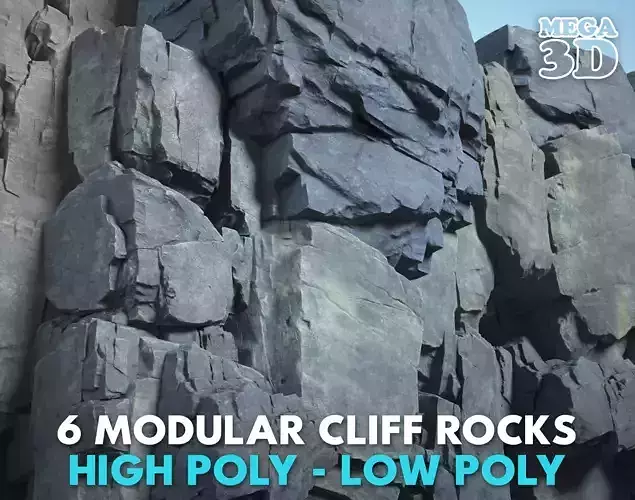 6 Modular Cliff Rocks - 240804 Low-poly 3D model