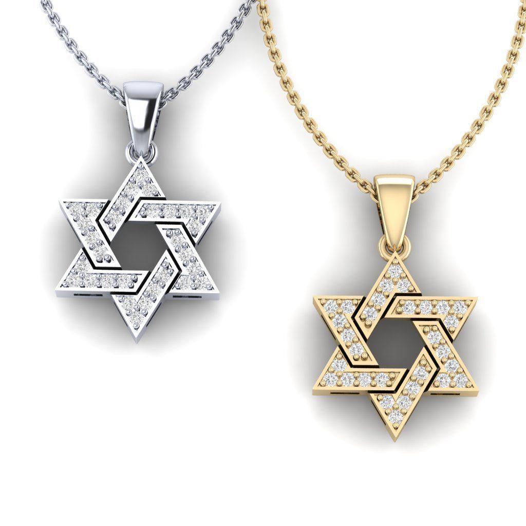 Star Of David Pendant with diamond 3D print model_2