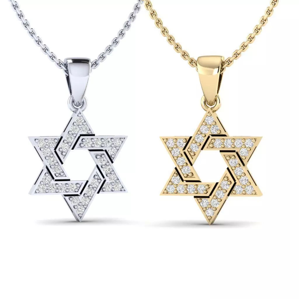 Star Of David Pendant with diamond 3D print model_0