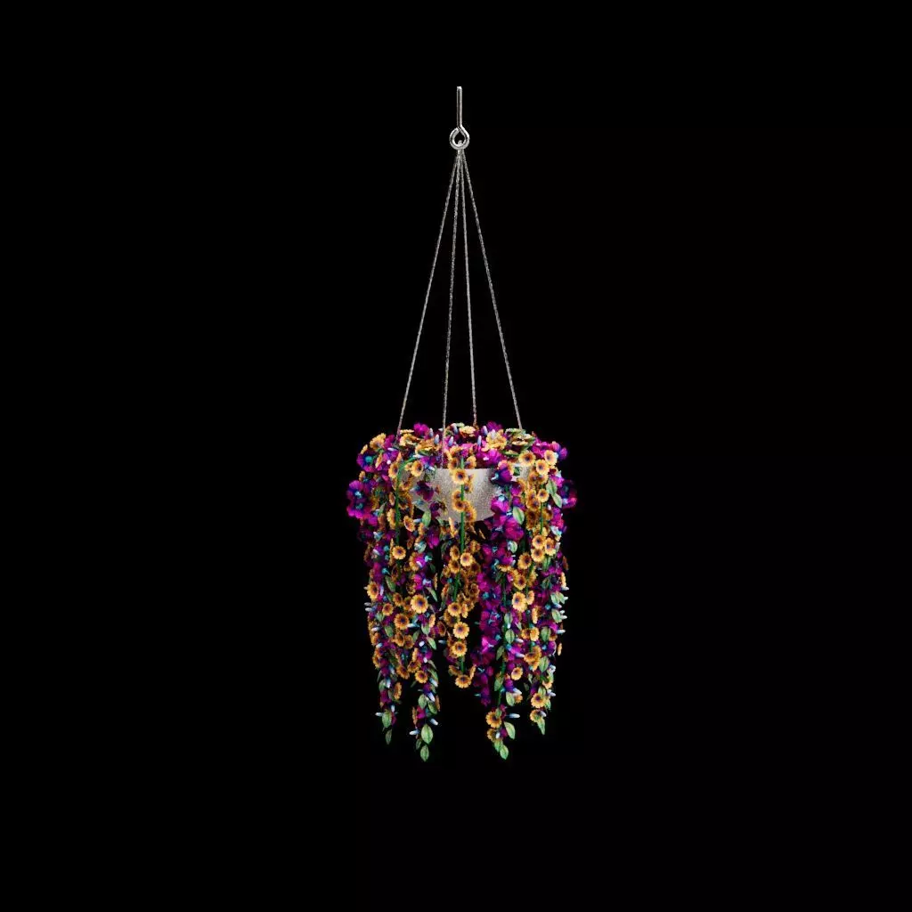 Hanging Pot With Flowers 3D model_0