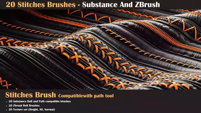 20 Stitches Brushes - Substance And Zbrush   Texture