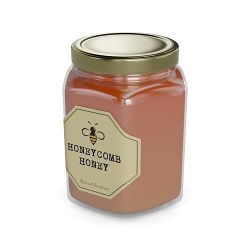 Honey Honeycomb Honey Jar with Honey Dipper Low-poly 3D model