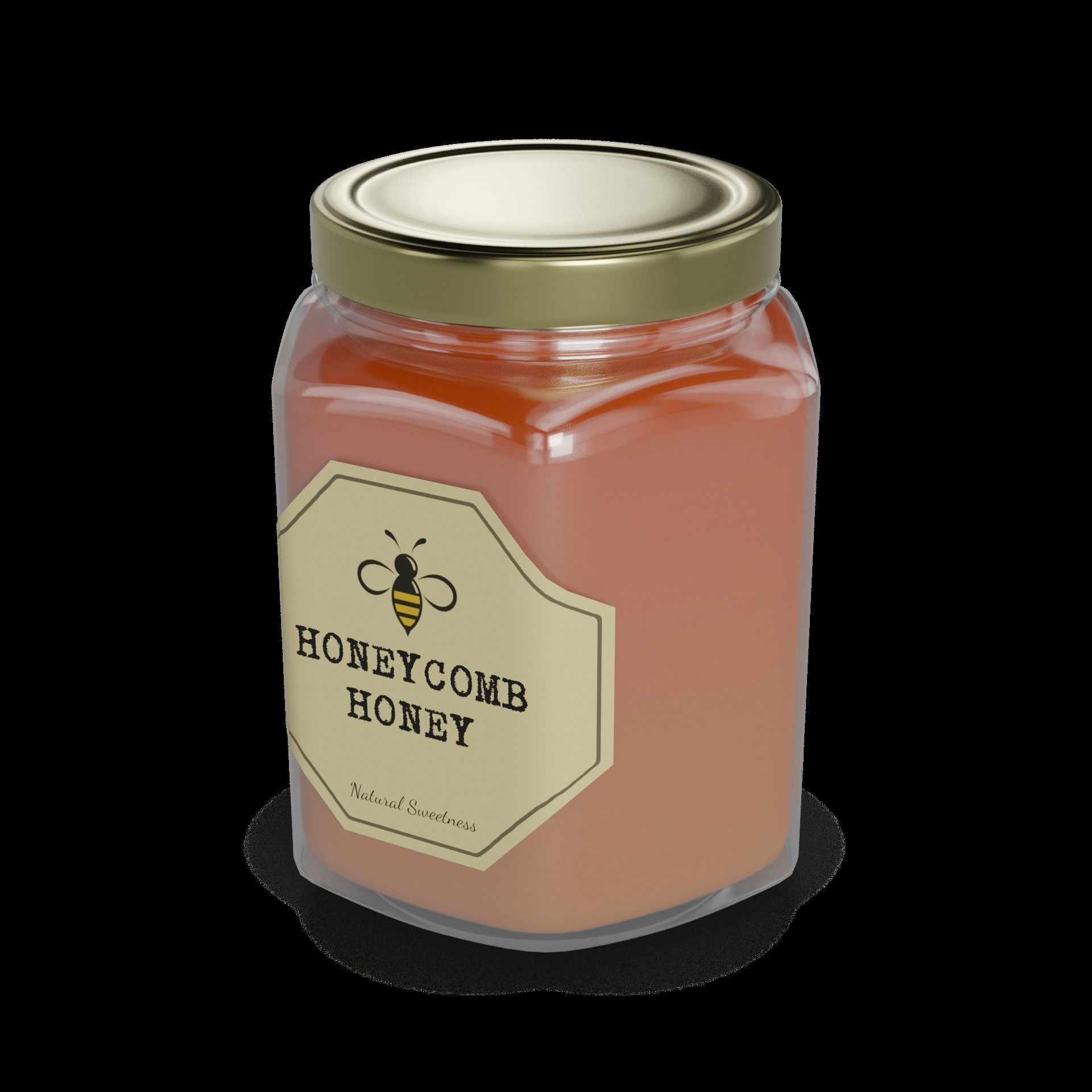 Honey Honeycomb Honey Jar with Wooden Spoon Low-poly 3D model_1
