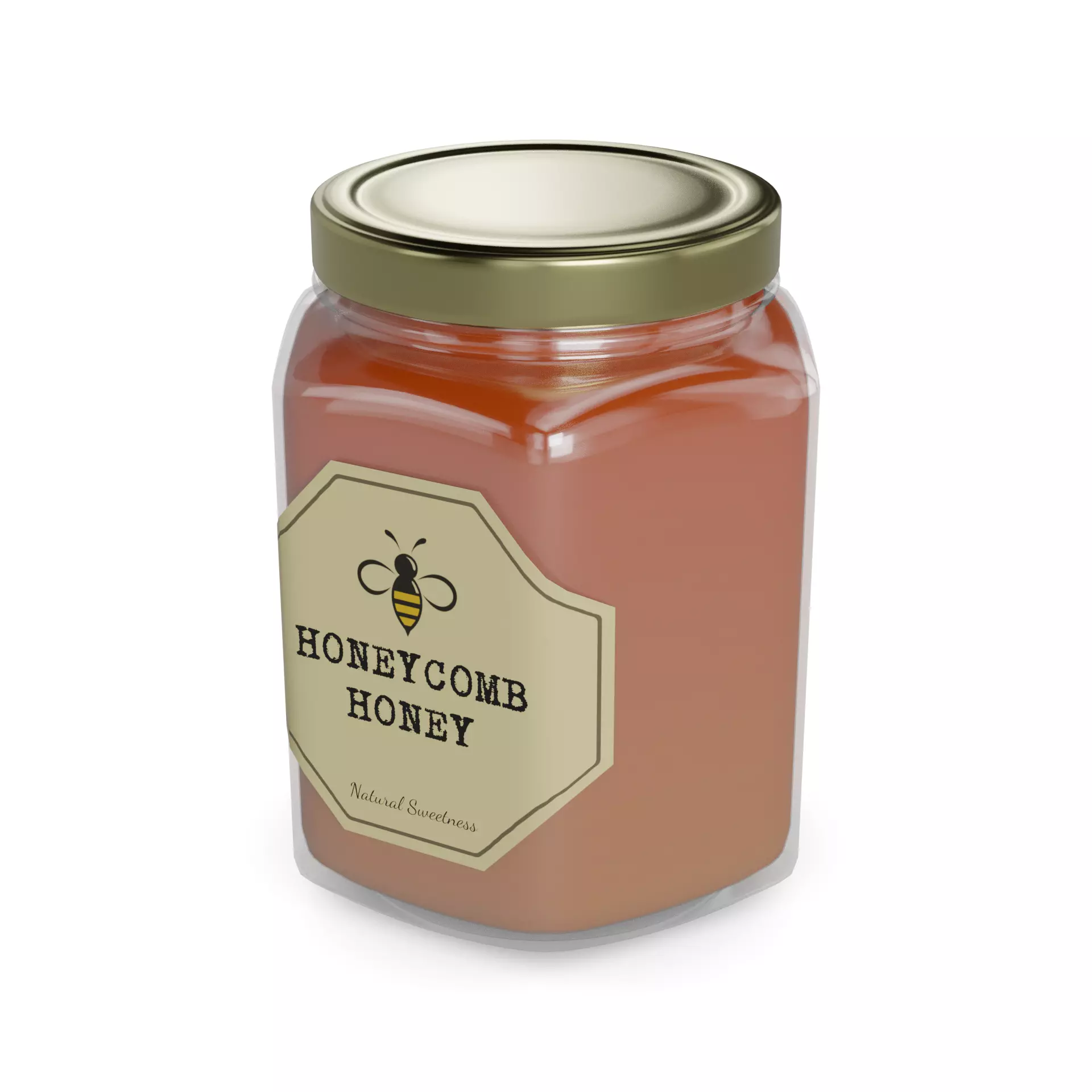 Honey Honeycomb Honey Jar with Wooden Spoon Low-poly 3D model_0