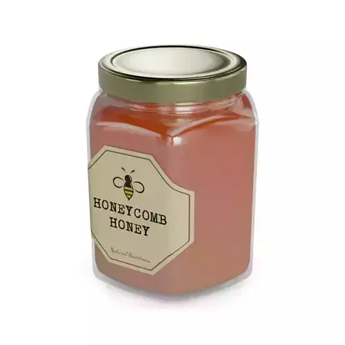 Honey Honeycomb Honey Jar with Wooden Spoon Low-poly 3D model
