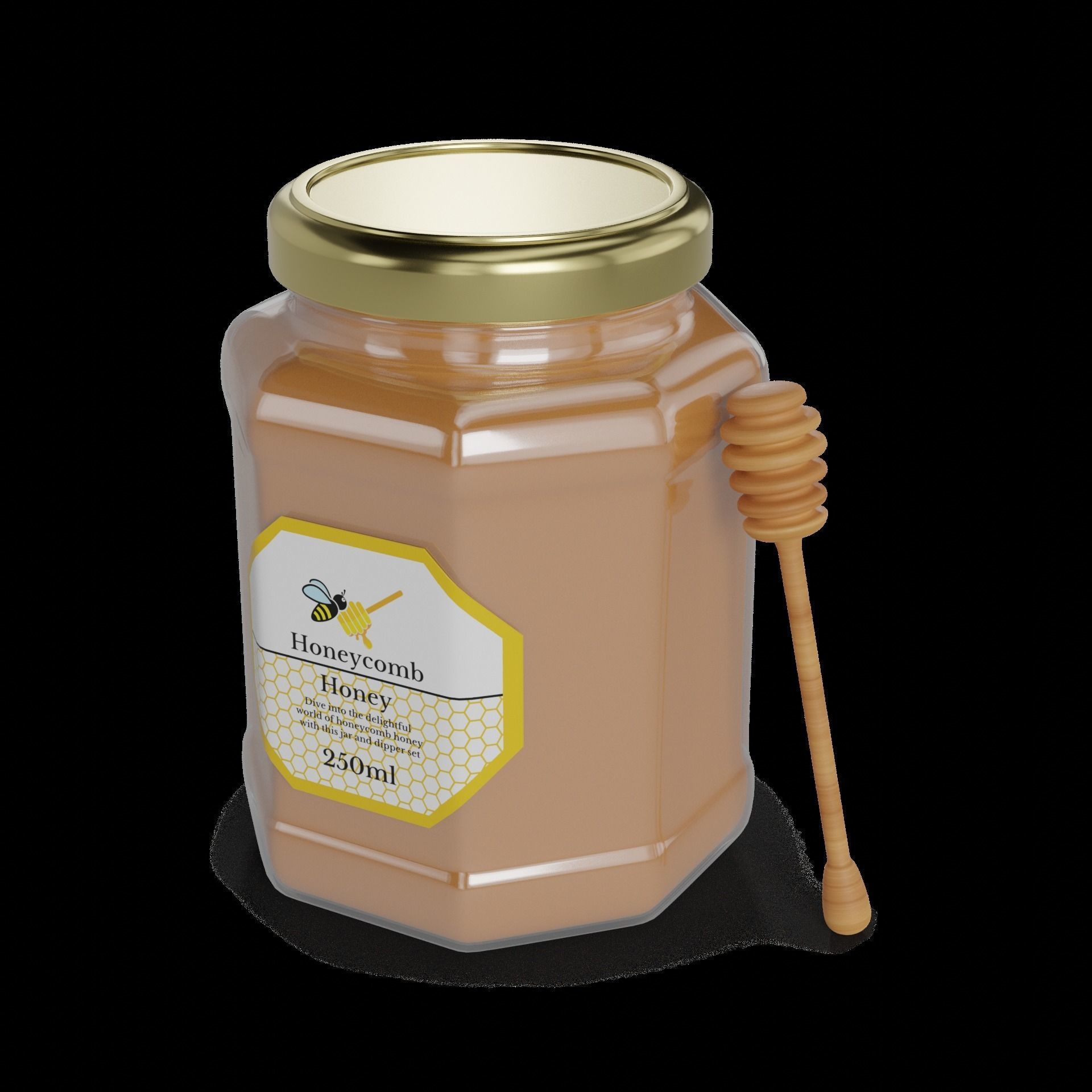 Honey Honeycomb Honey Jar with Dipper Low-poly 3D model_1