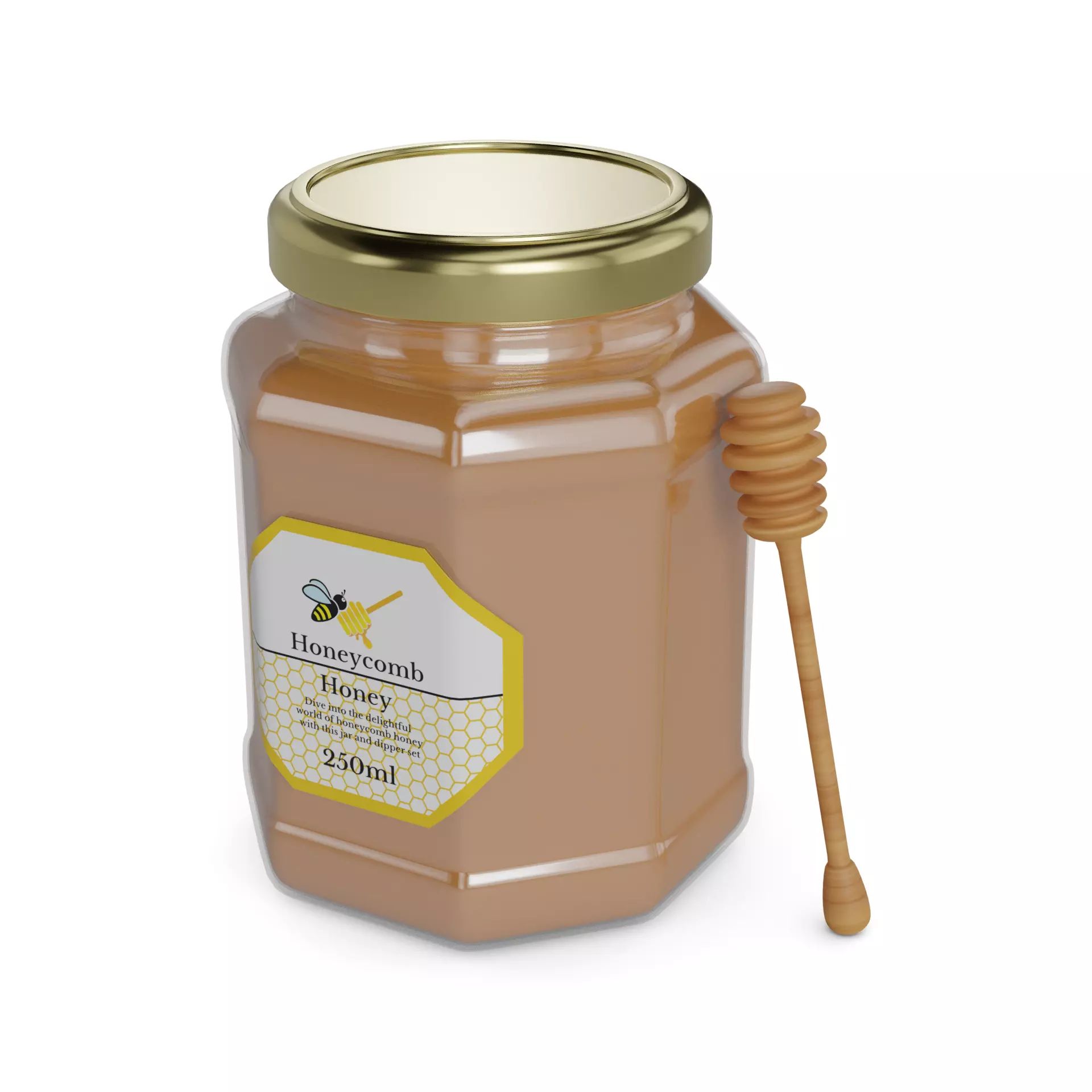 Honey Honeycomb Honey Jar with Dipper Low-poly 3D model_0