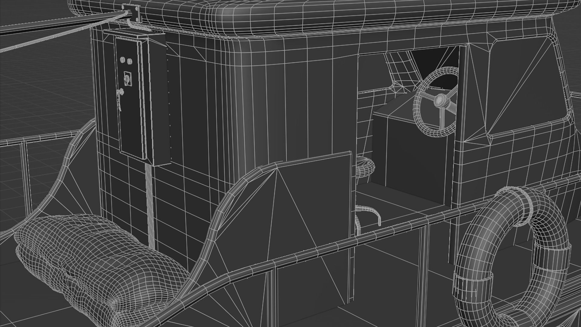 Antique Recreational Blue Airboat Low-poly 3D model_13