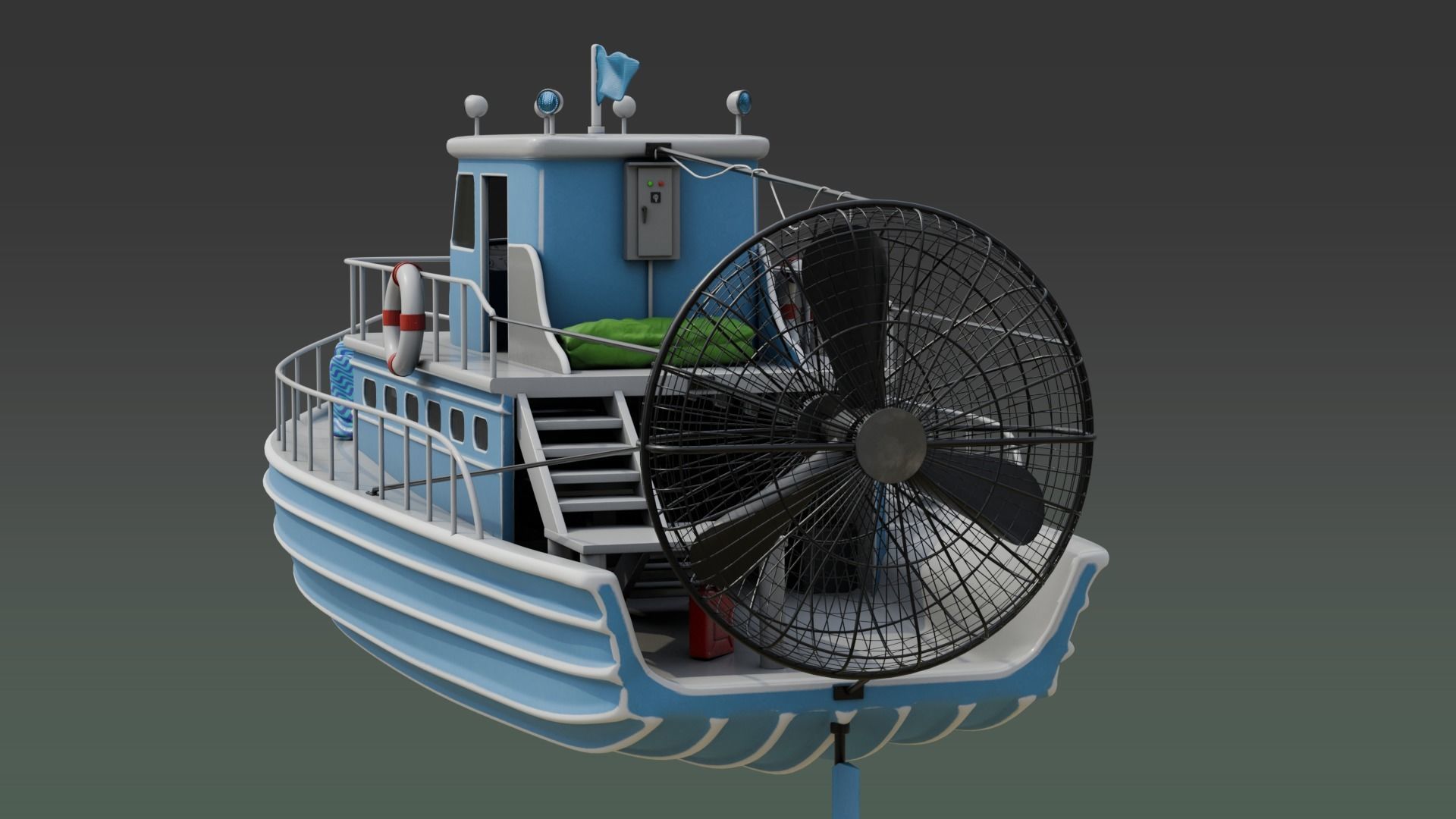 Antique Recreational Blue Airboat Low-poly 3D model_5