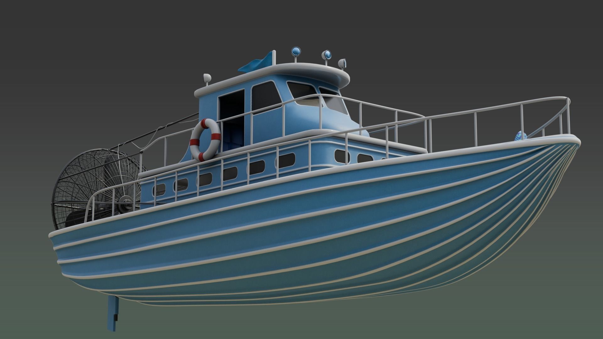 Antique Recreational Blue Airboat Low-poly 3D model_3