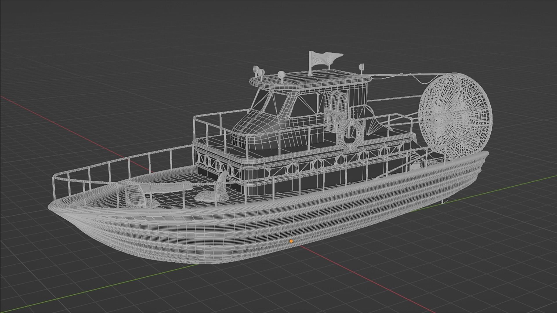 Antique Recreational Blue Airboat Low-poly 3D model_10