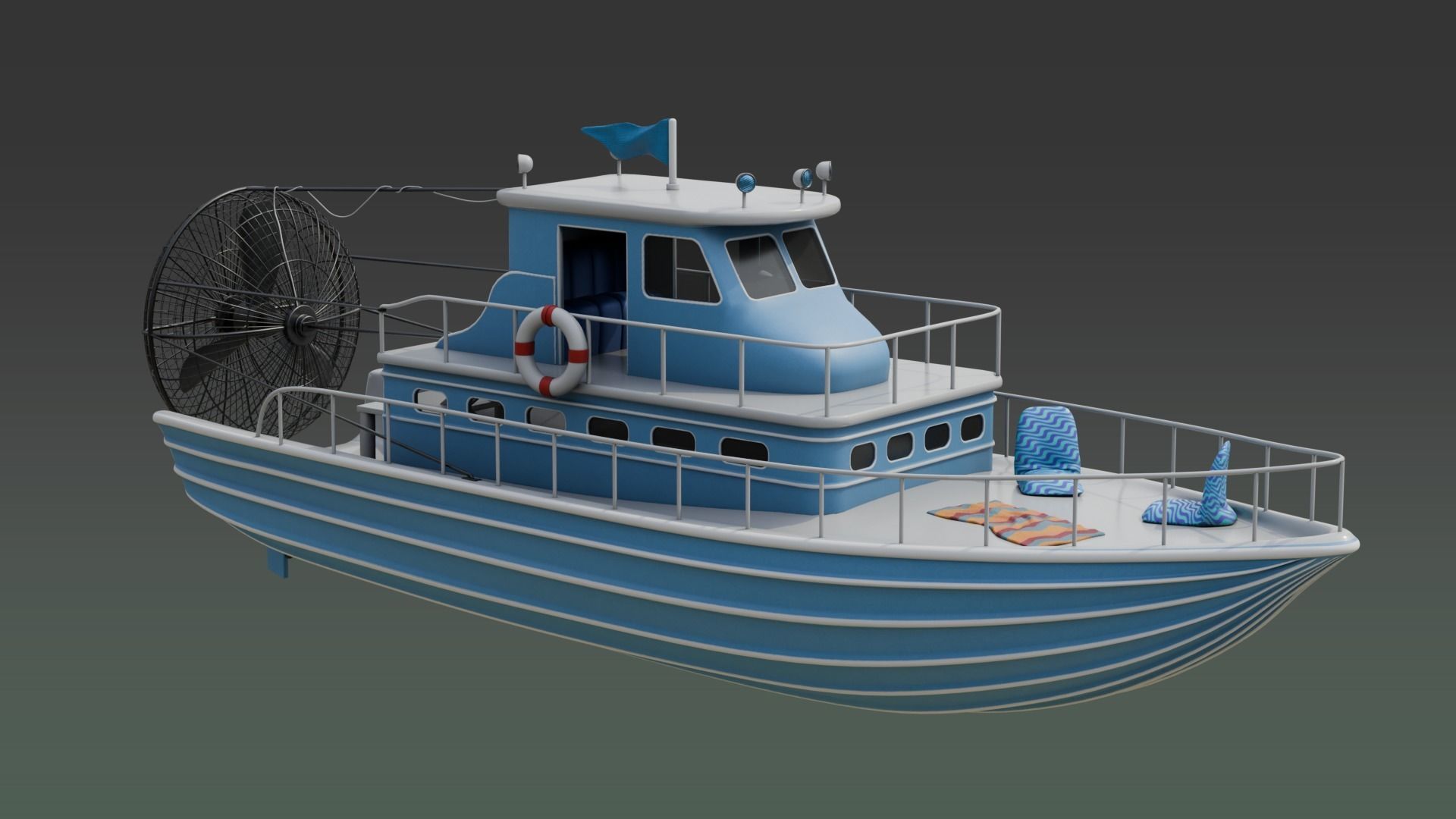 Antique Recreational Blue Airboat Low-poly 3D model_1