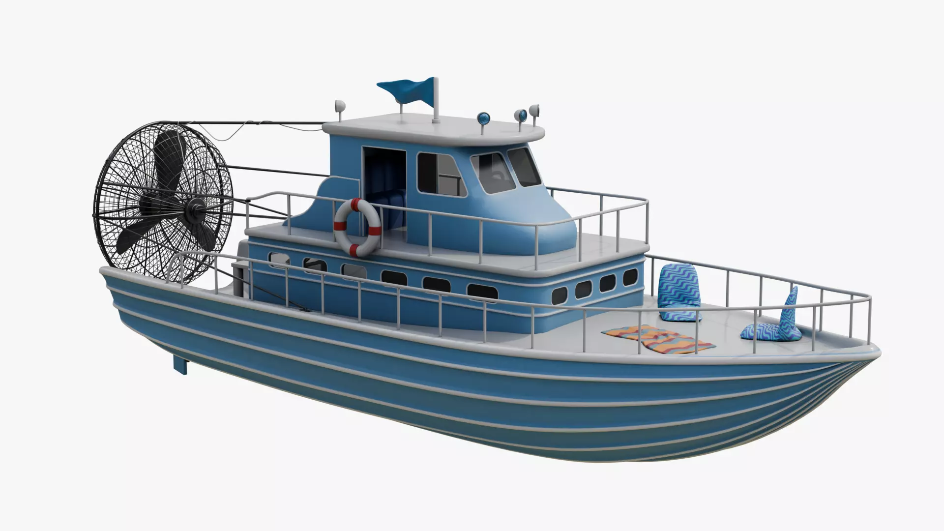 Antique Recreational Blue Airboat Low-poly 3D model_0