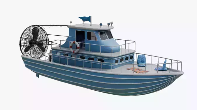 Antique Recreational Blue Airboat Low-poly 3D model