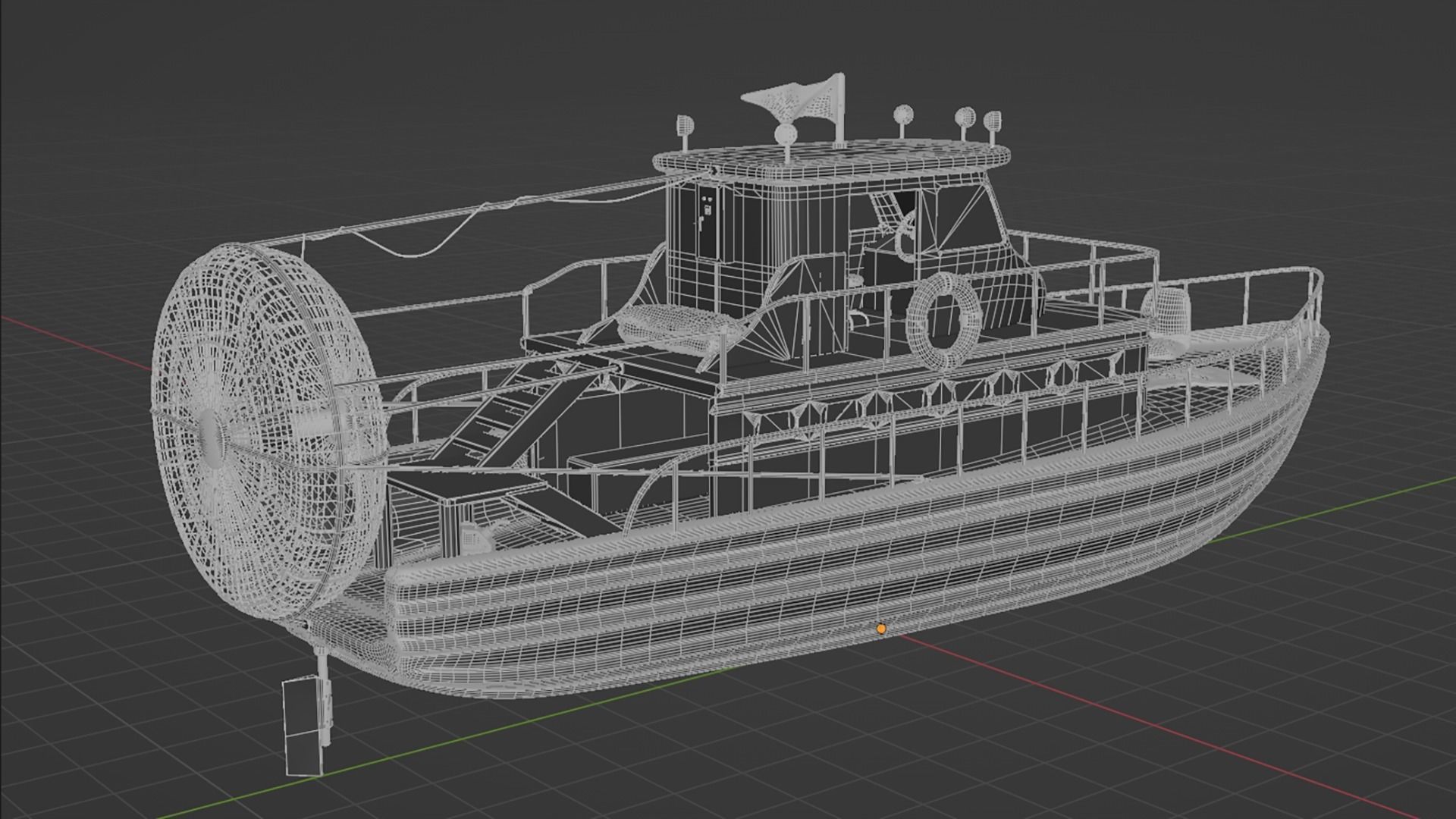 Antique Recreational Blue Airboat Low-poly 3D model_11