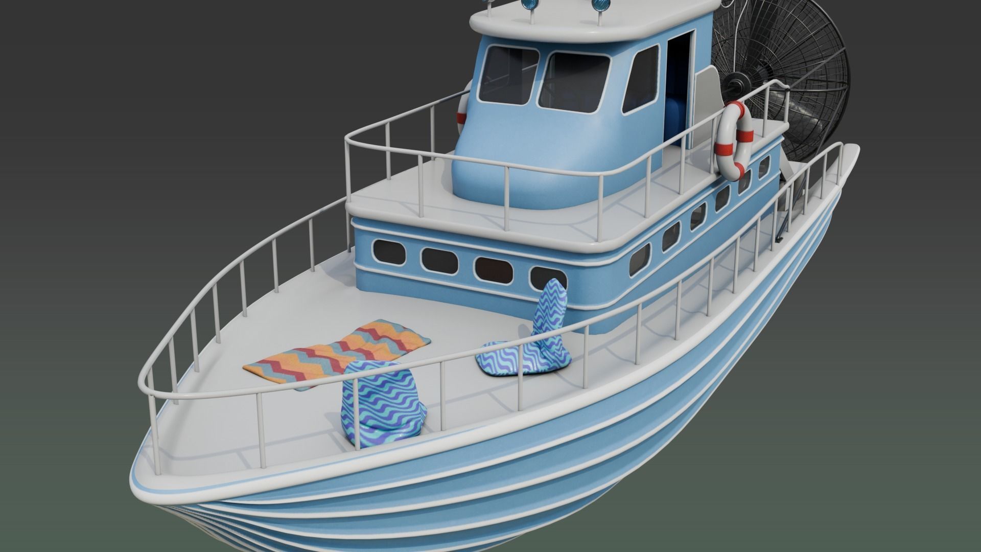 Antique Recreational Blue Airboat Low-poly 3D model_7