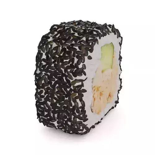 Sushi Fried salmon cucumber curry sauce sesame seeds