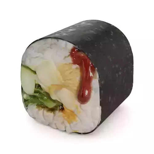 Sushi Tempura-fried eggplant and zucchini cucumber wakame salad chili sauce teriyaki sauce