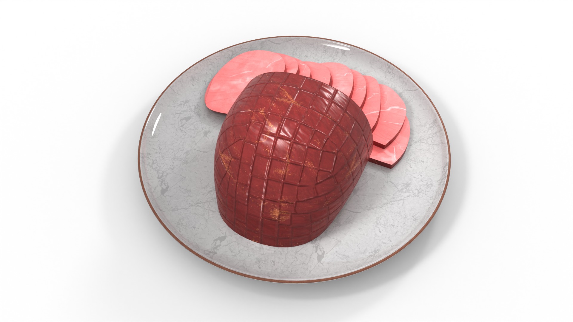 Meat snacks and cabanossi Honey Glazed Ham Slices Low-poly 3D model_4