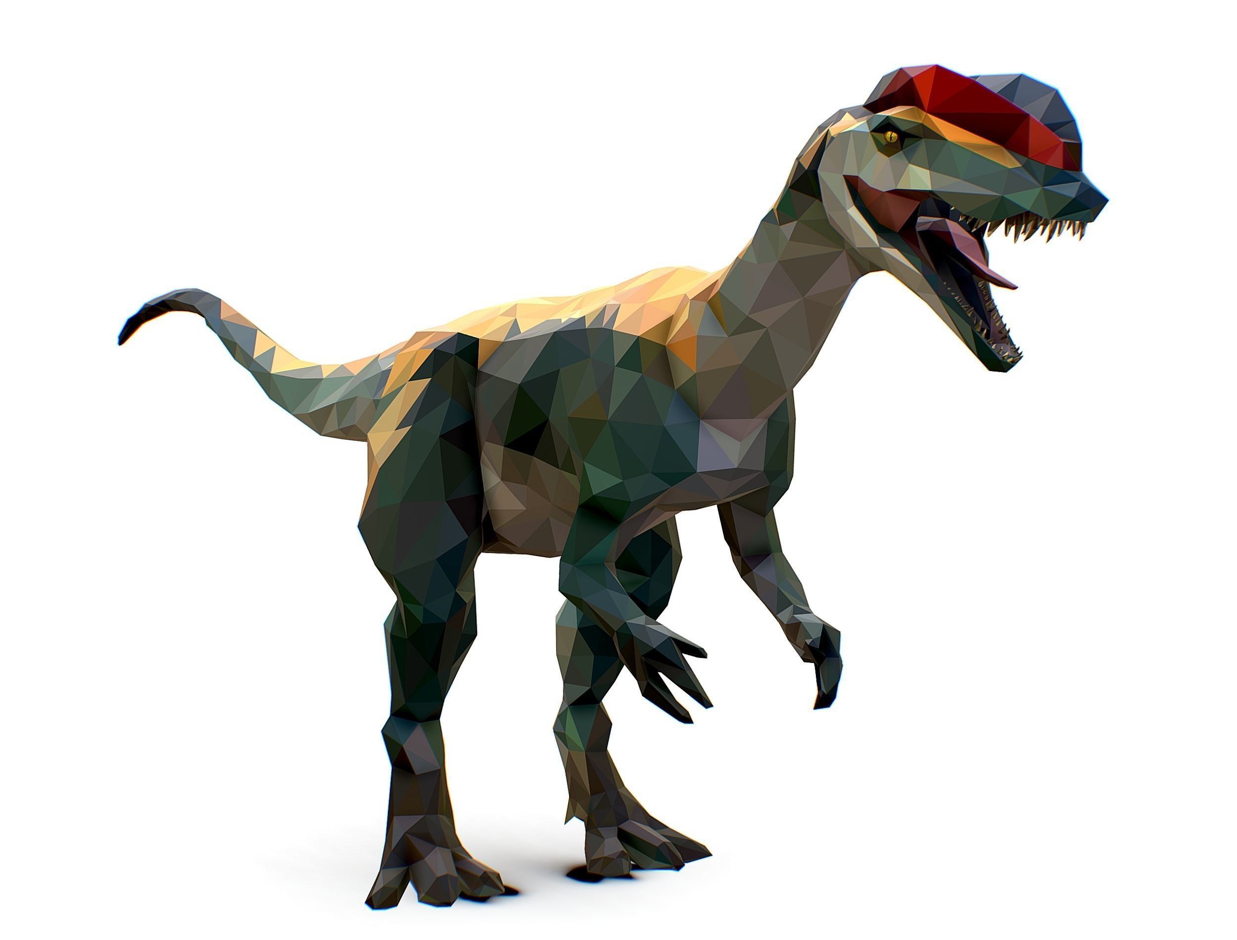 Dinosaur Dilo Lowpoly Art Style animal Low-poly 3D model_9
