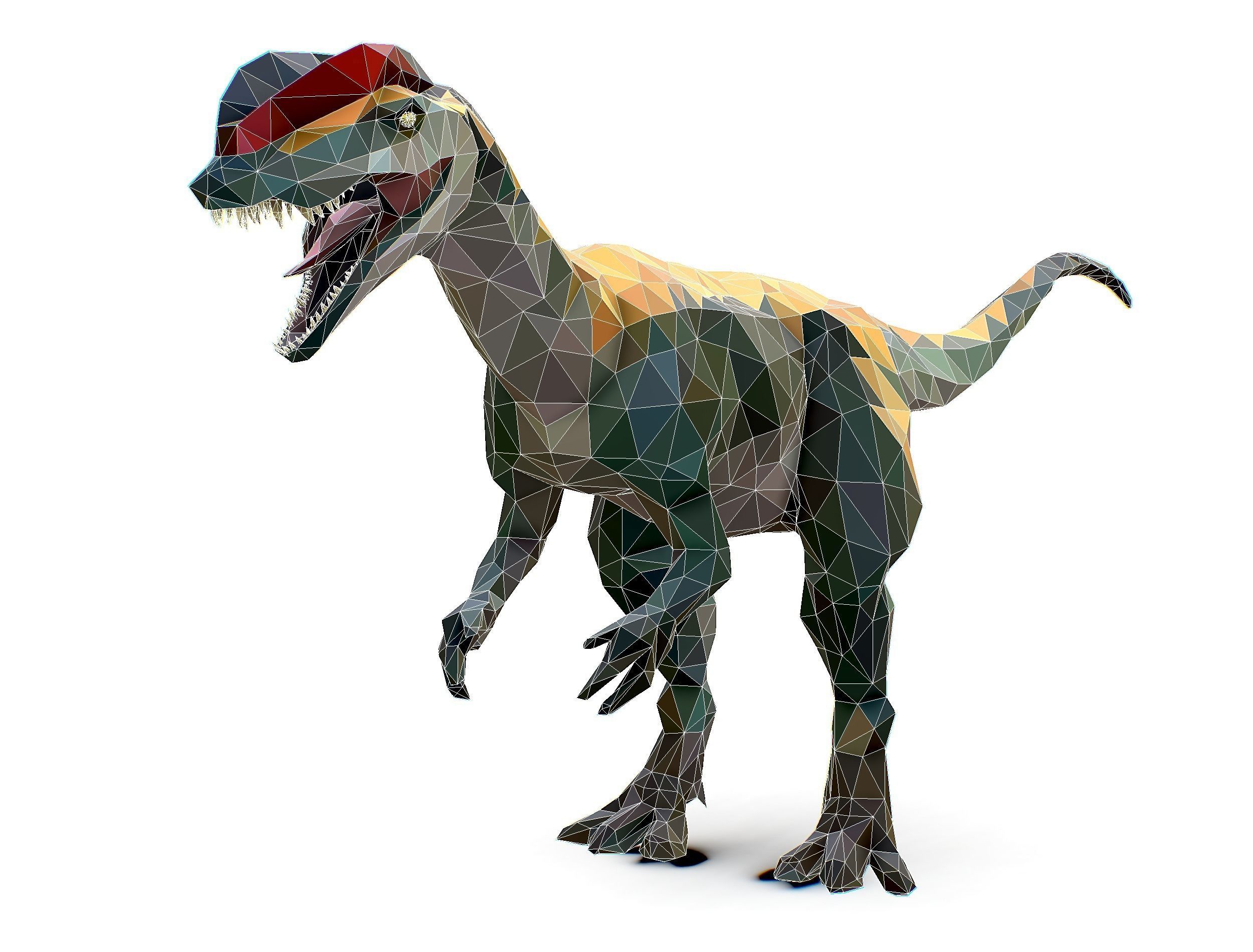 Dinosaur Dilo Lowpoly Art Style animal Low-poly 3D model_29