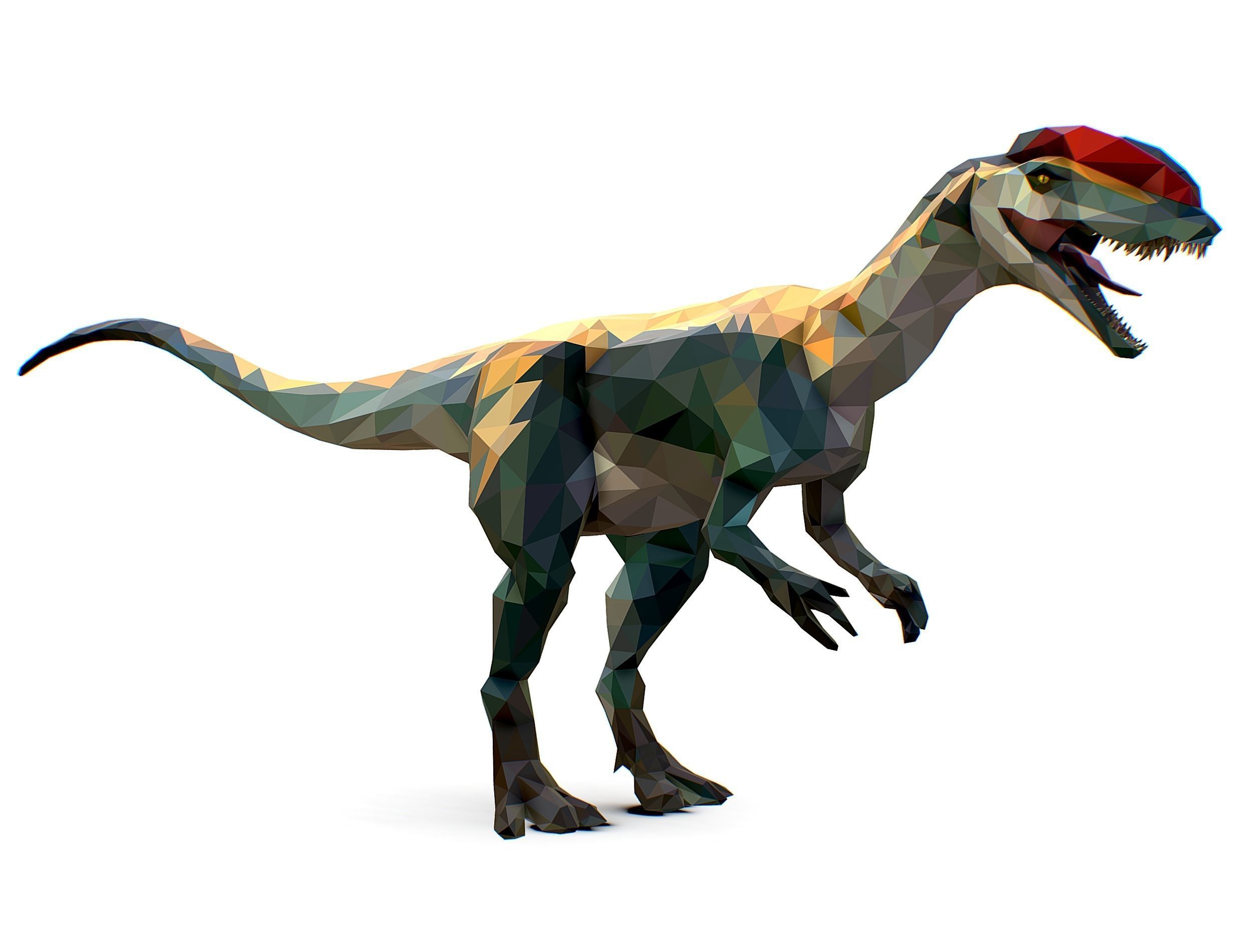 Dinosaur Dilo Lowpoly Art Style animal Low-poly 3D model_10