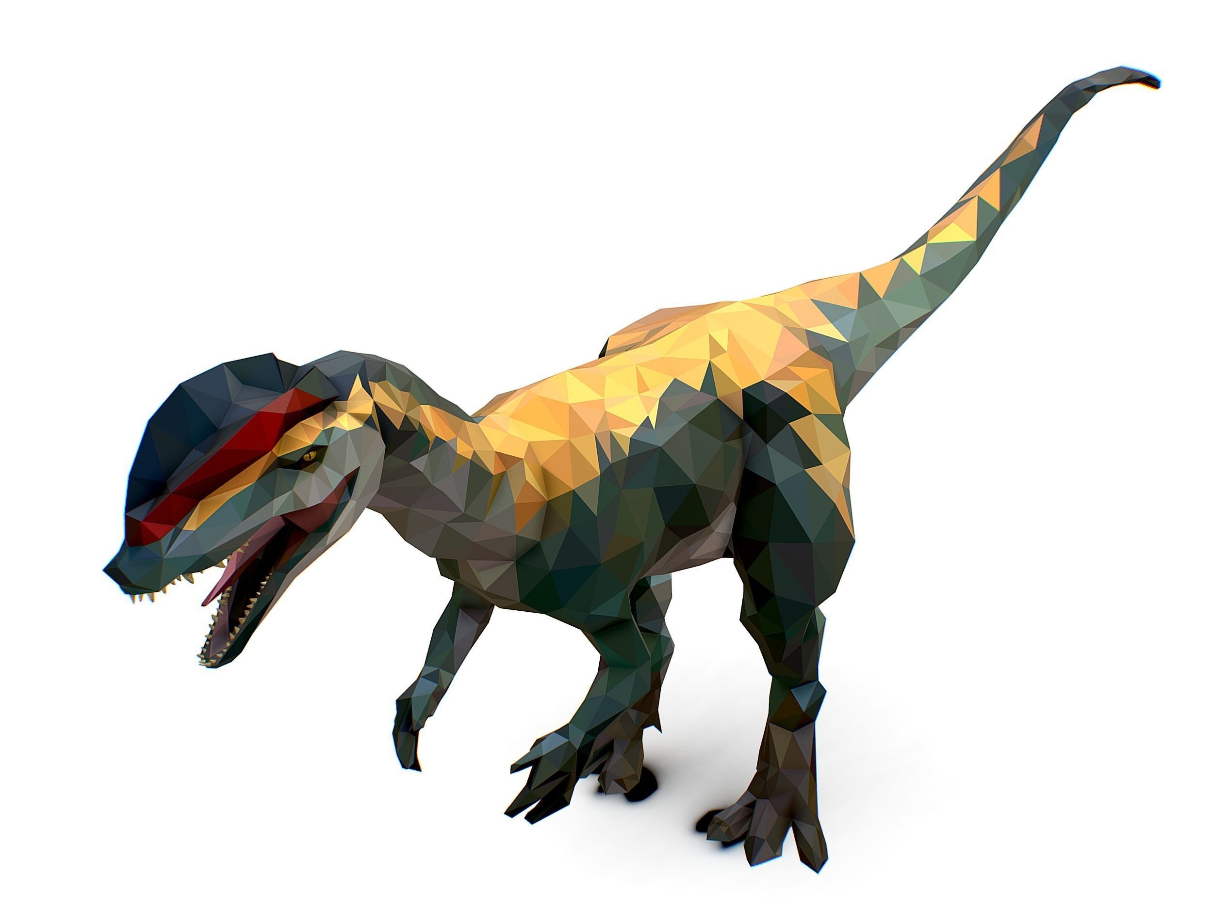 Dinosaur Dilo Lowpoly Art Style animal Low-poly 3D model_25