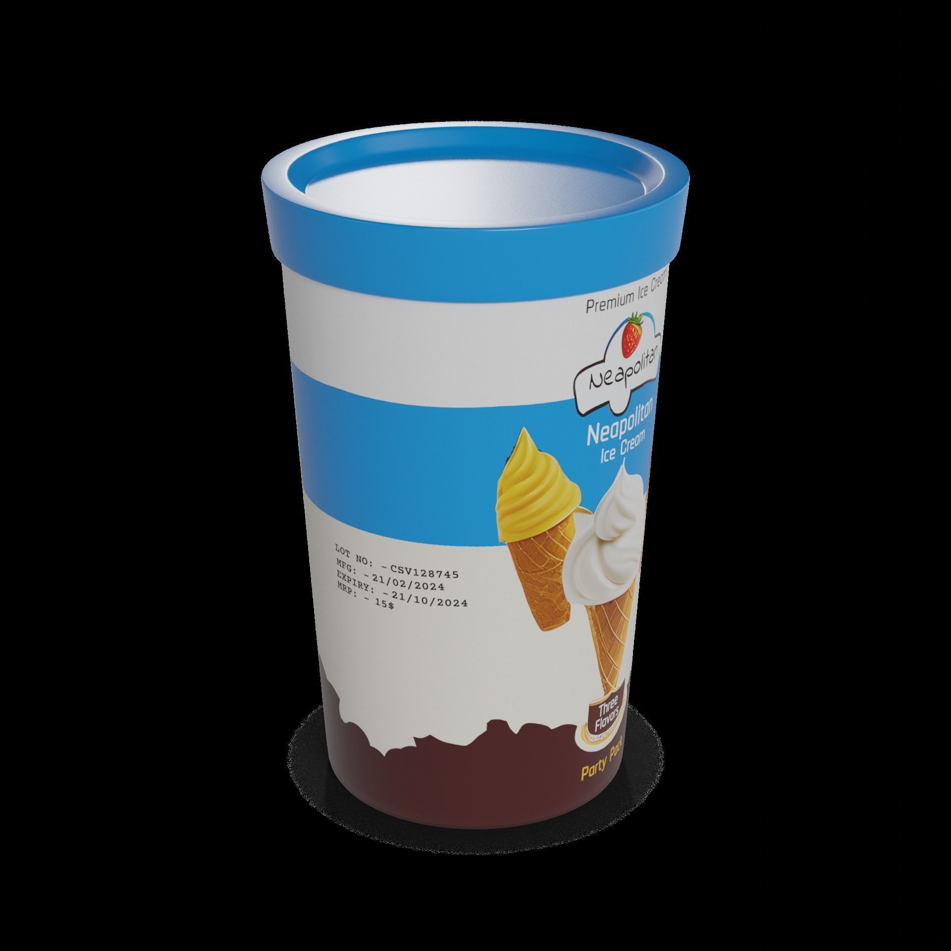 Ice cream tubs Neapolitan Ice Cream Tub Low-poly 3D model_1