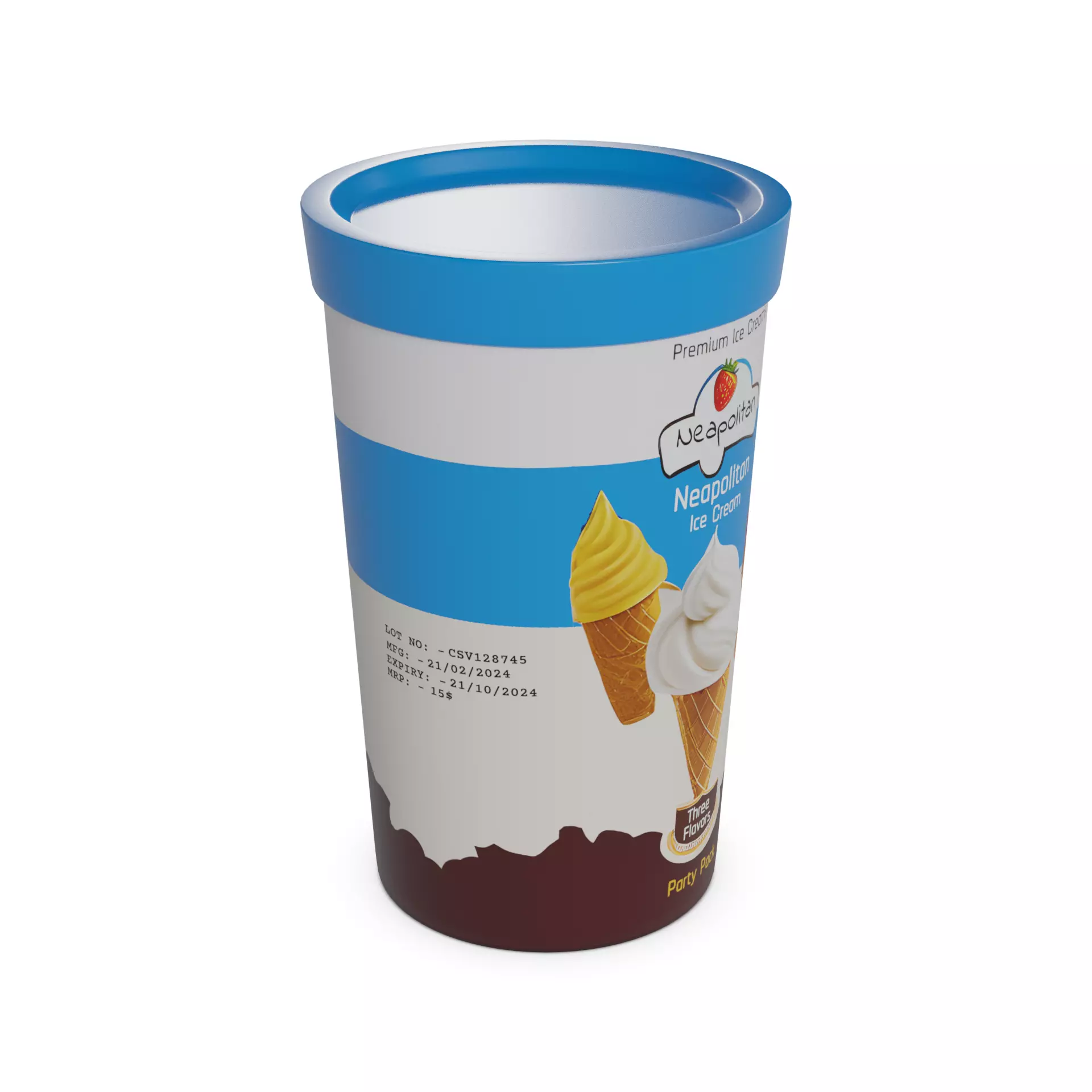 Ice cream tubs Neapolitan Ice Cream Tub Low-poly 3D model_0