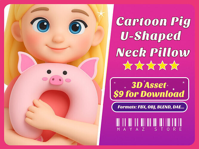 Cartoon Pig U-Shaped Neck Pillow Low-poly 3D model