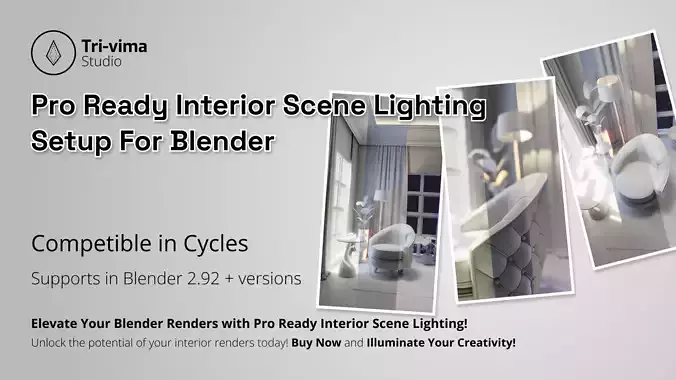 Pro Ready Interior Scene Lighting Setup For Blender 3D model