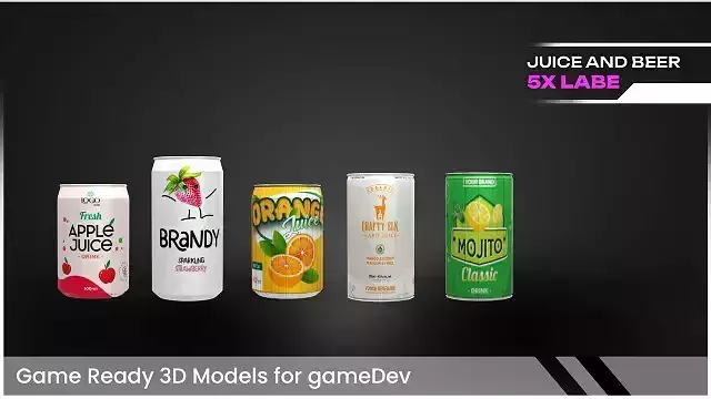 Game Ready Juice  Beer Can Low Poly PBR 
