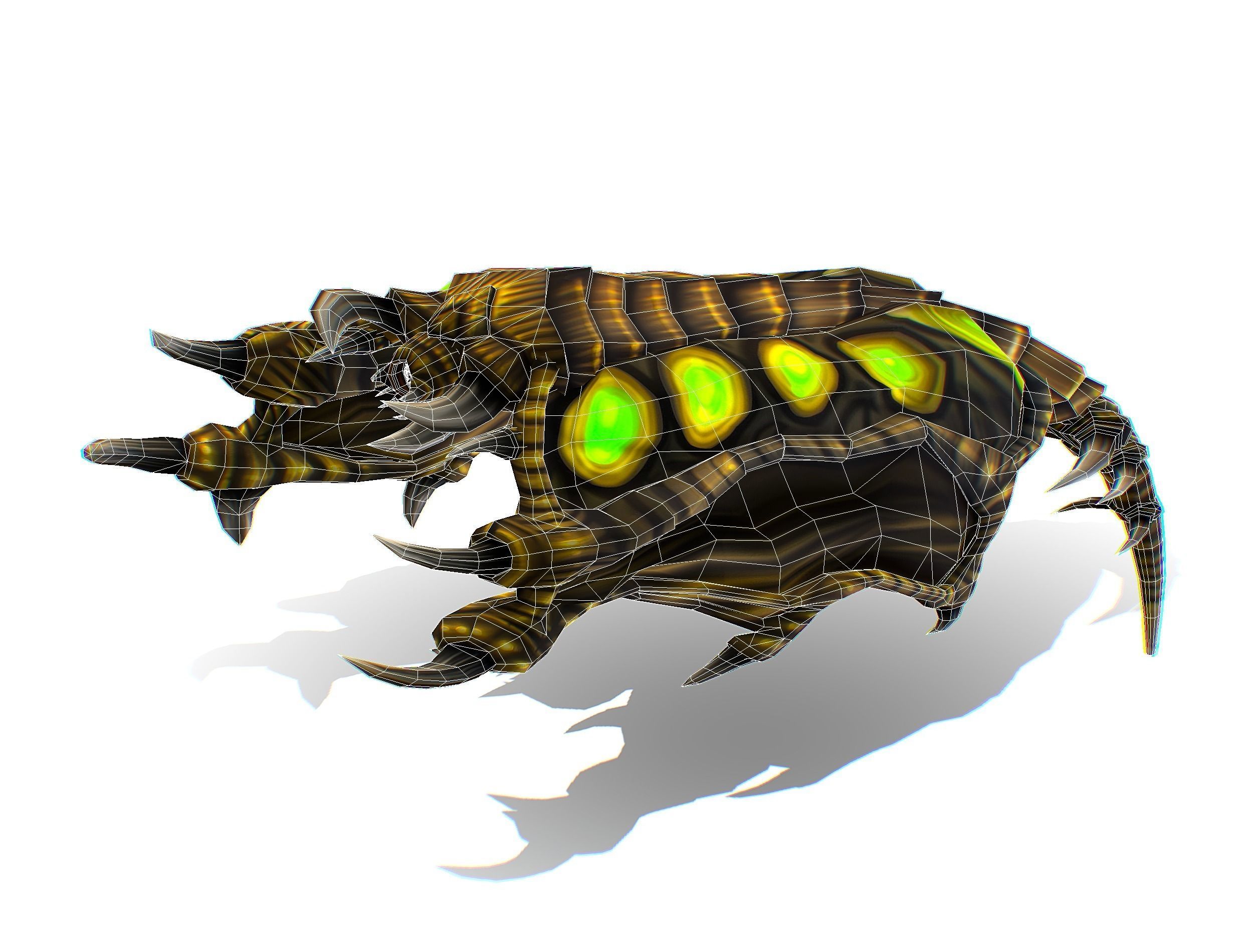 Animated Green Stingray Flying Monster Low-poly 3D model_31