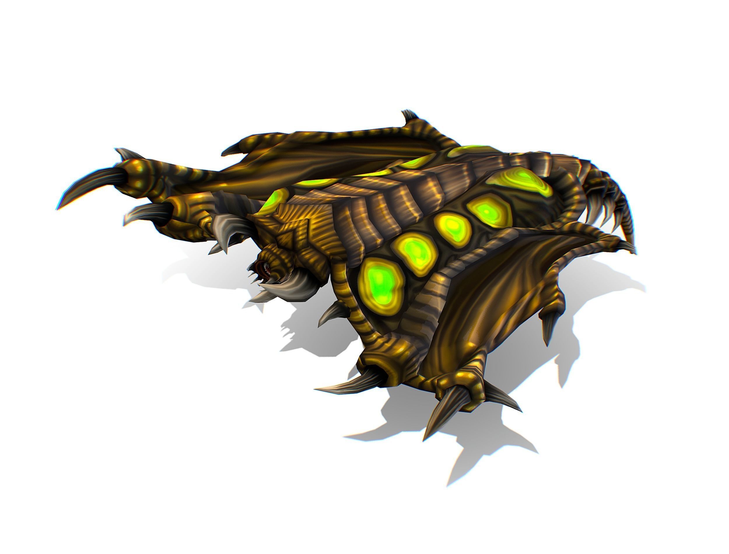 Animated Green Stingray Flying Monster Low-poly 3D model_8