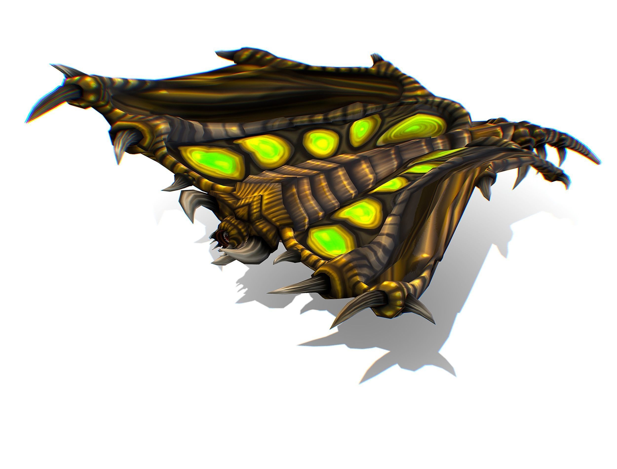 Animated Green Stingray Flying Monster Low-poly 3D model_6