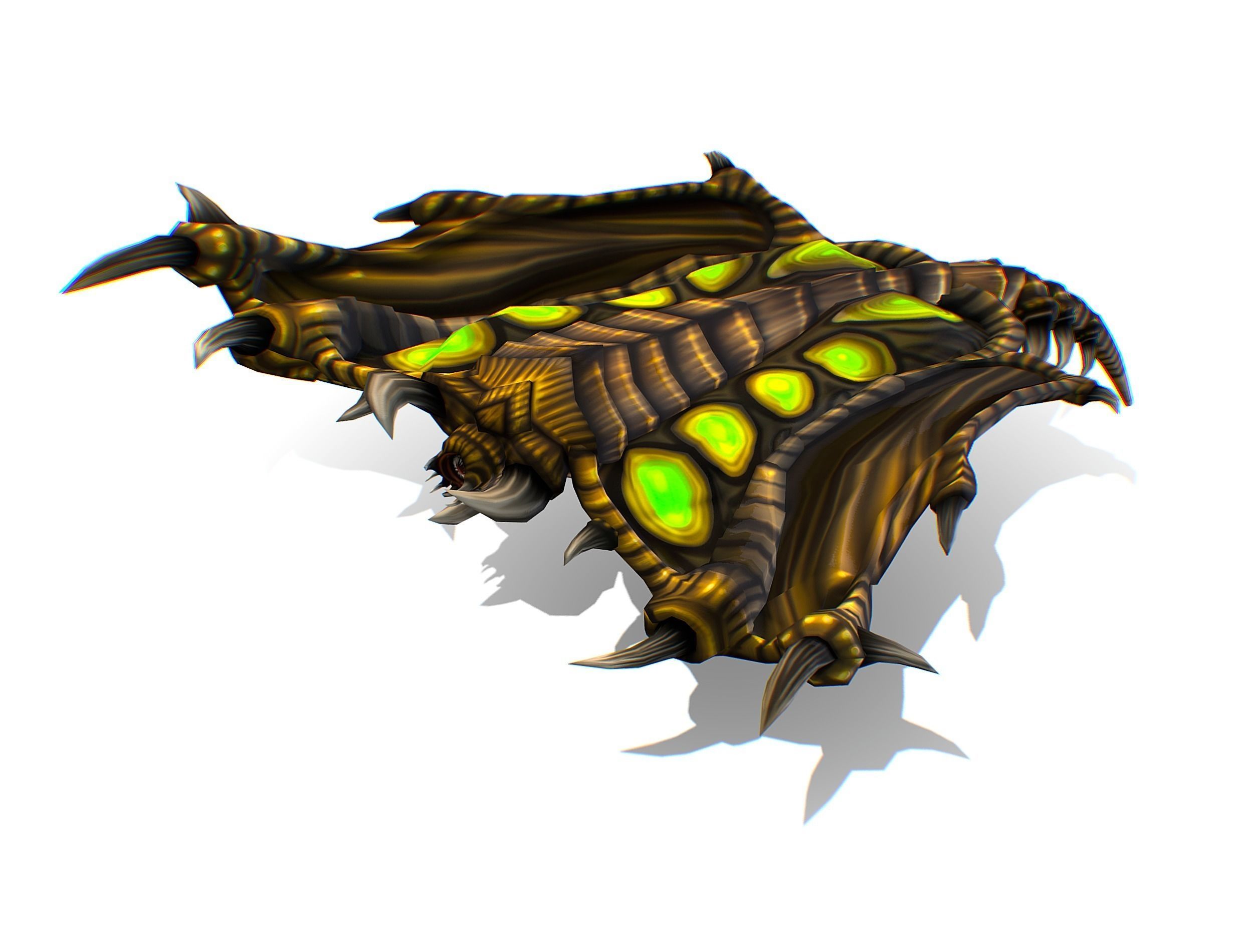 Animated Green Stingray Flying Monster Low-poly 3D model_7