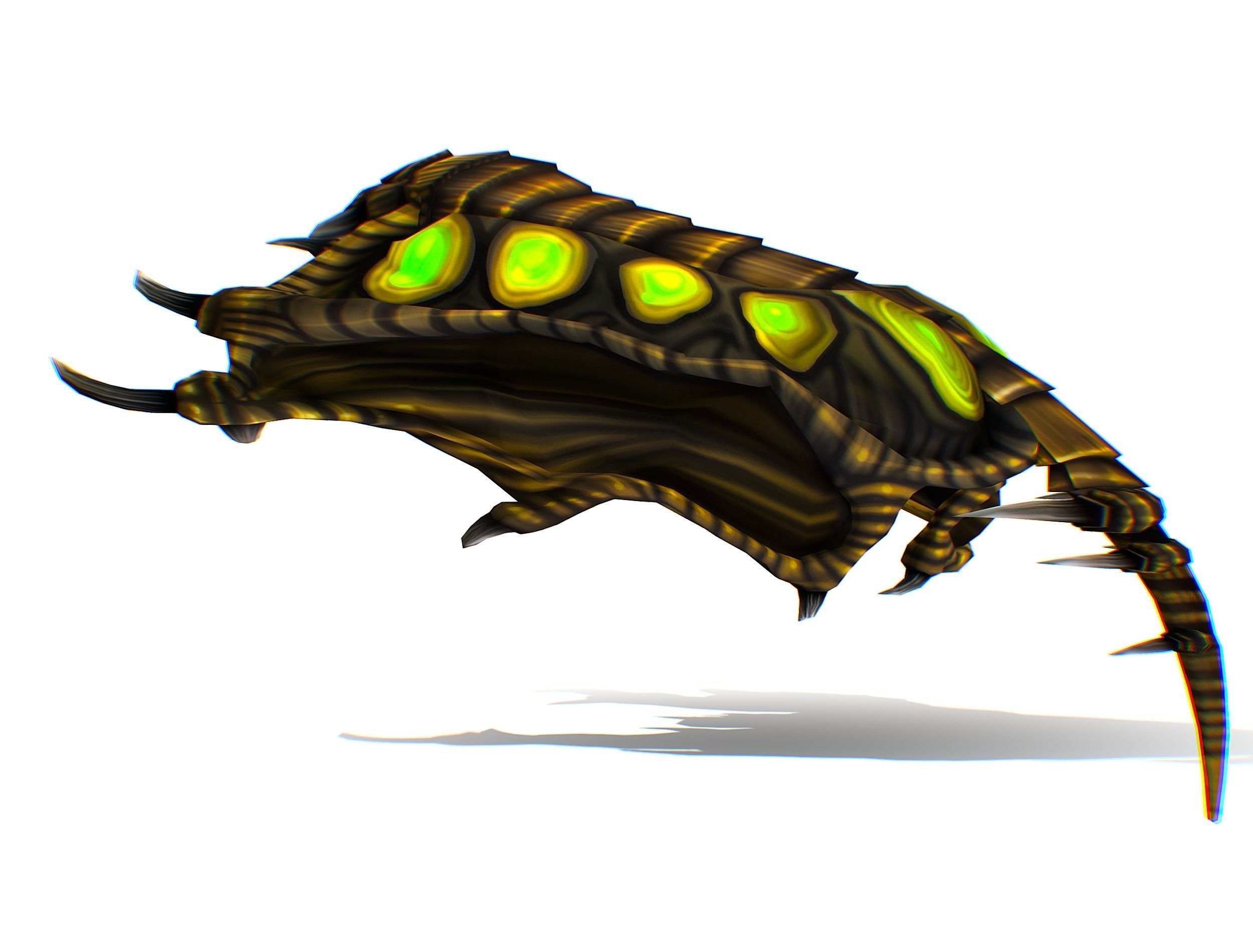 Animated Green Stingray Flying Monster Low-poly 3D model_24