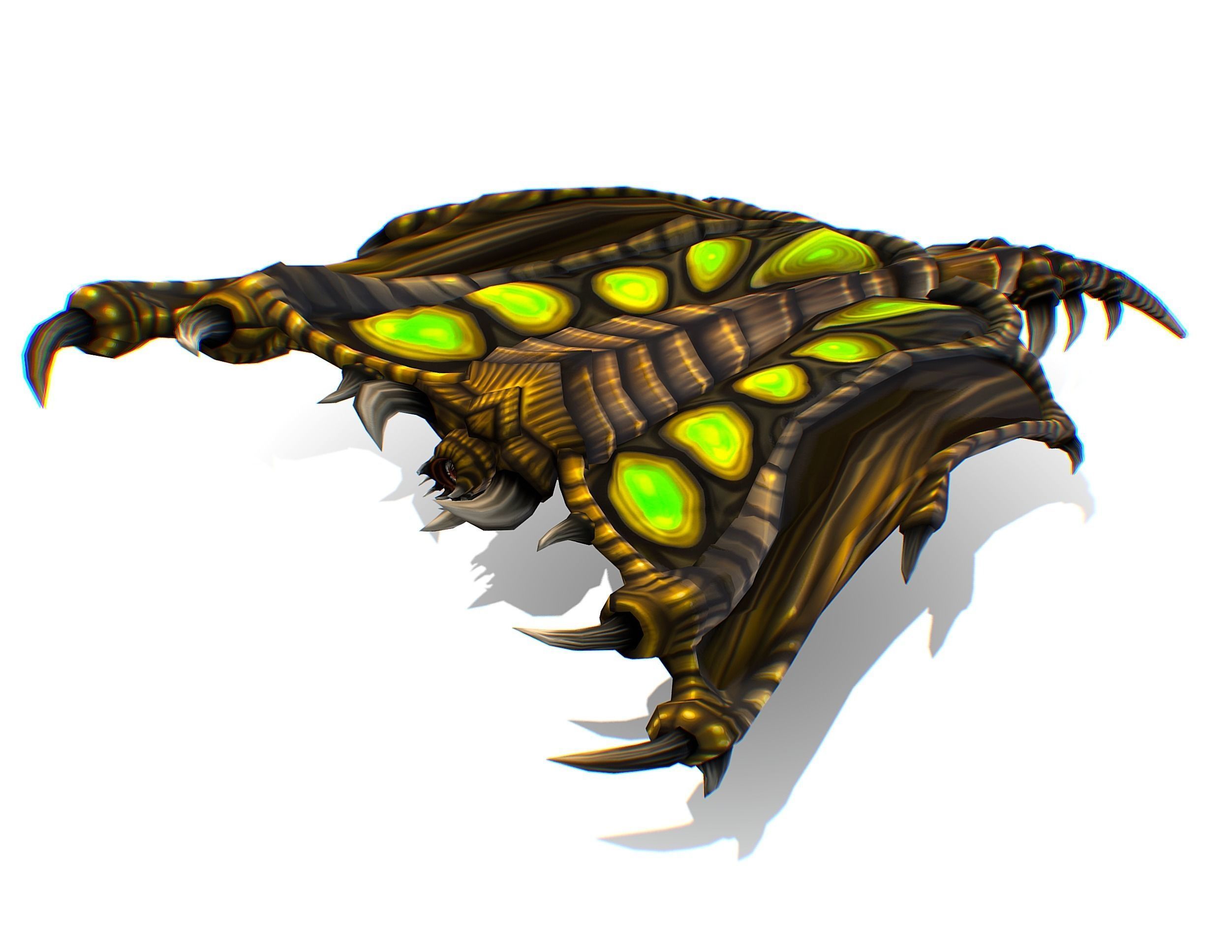 Animated Green Stingray Flying Monster Low-poly 3D model_4